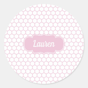 Lichtroze honingraat Aangepast monogram Hoesje-poo Ronde Sticker