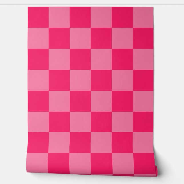 Lichtroze Hot Pink Checker Patroon Behang (Afrollen)
