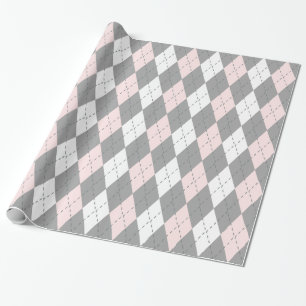Lichtroze Houtskool Donkergrijs Wit XL Argyle Cadeaupapier