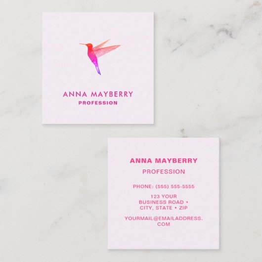 Lichtroze Hummingbird Square Visitekaartje (Voorkant / Achterkant)