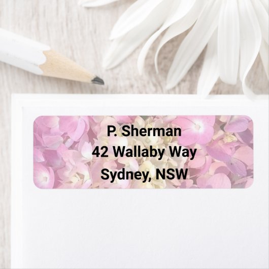 Lichtroze Hydrangea retouradres Label (Insitu)