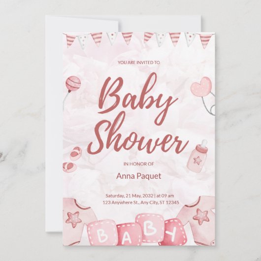 Lichtroze Illustratieve Aquarel Kindmodern Kaart (Voorkant)