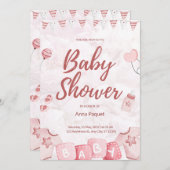 Lichtroze Illustratieve Aquarel Kindmodern Kaart (Voorkant / Achterkant)