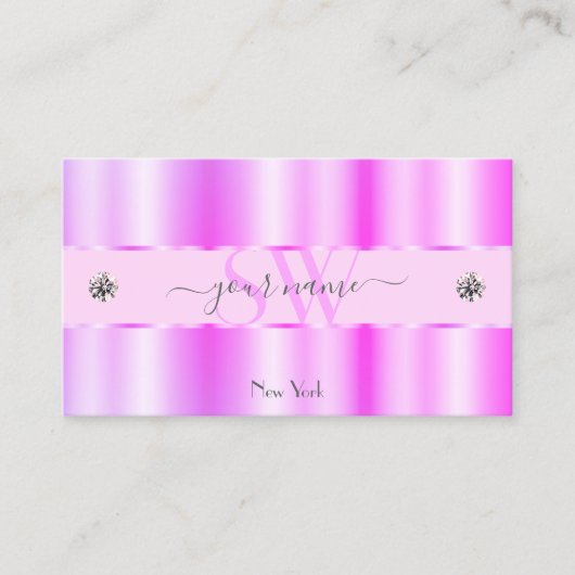 Lichtroze Initialen met mousserende diamanten Visitekaartje (Voorkant)