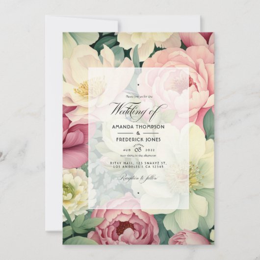 Lichtroze, Ivoor, en Sage Groene Bloemenhuwelijk Kaart (Voorkant)