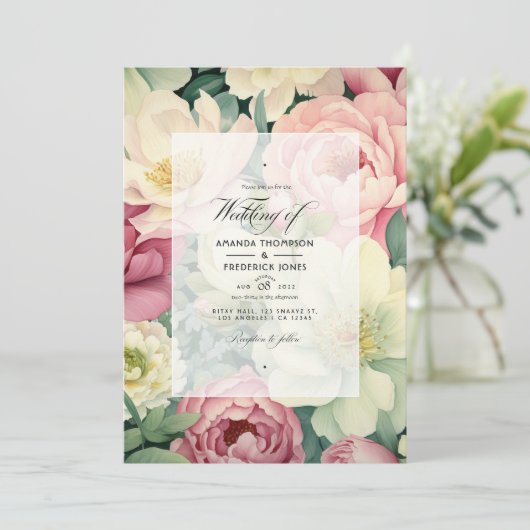 Lichtroze, Ivoor, en Sage Groene Bloemenhuwelijk Kaart (Staand voorkant)