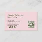 Lichtroze & Ivoorkleurige Strepen Bakkerij Logo QR Visitekaartje (Achterkant)