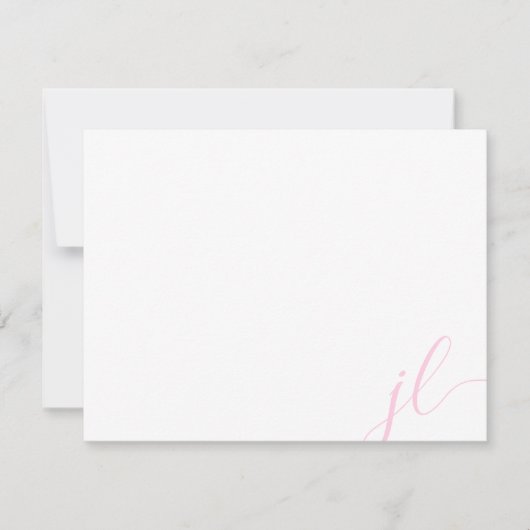 Lichtroze kalligrafie script twee initialen notitiekaartje (Voorkant)
