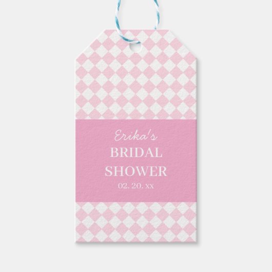 Lichtroze klassieke ontwerp bruiloftsshower cadeau cadeaulabel (Voorkant)
