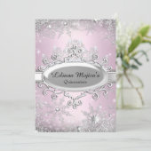 Lichtroze kristal Snowflake Princess Quinceanera Kaart (Staand voorkant)