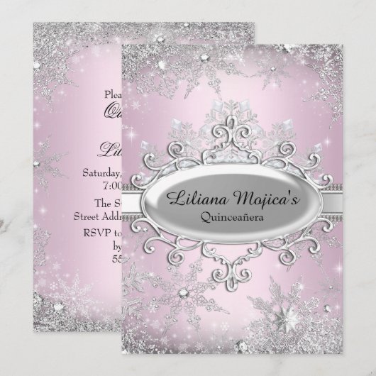 Lichtroze kristal Snowflake Princess Quinceanera Kaart (Voorkant / Achterkant)