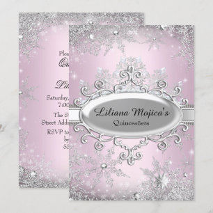 Lichtroze kristal Snowflake Princess Quinceanera Kaart