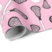Lichtroze lacrosse stokken cadeaupapier (Rol Hoek)