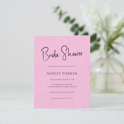 Lichtroze Linen Simple Black Script-Vrijgezellenfe Kaart (Staand voorkant)