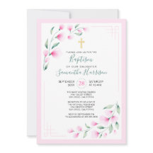 Lichtroze luchtige Waterverf Bloemen Meisje Doop