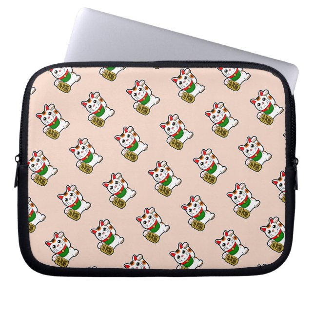 Lichtroze Lucky Cat Pattern Laptop Sleeve (Voorkant)