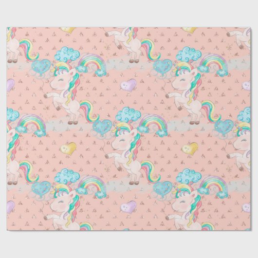 Lichtroze Magische Unicorn Patroon Cadeaupapier (Vlak)