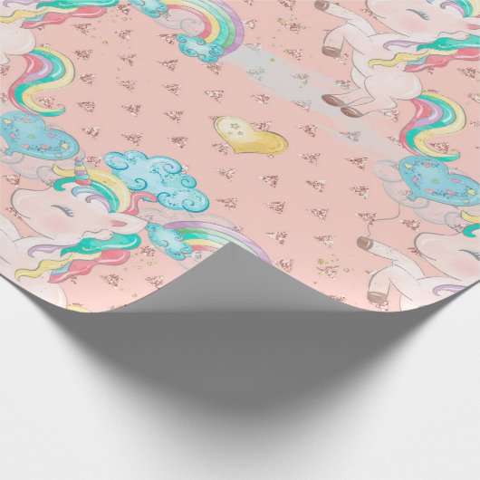 Lichtroze Magische Unicorn Patroon Cadeaupapier (Hoek)