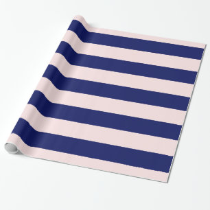 Lichtroze, marineblauw XL Stripes Patroon V Cadeaupapier