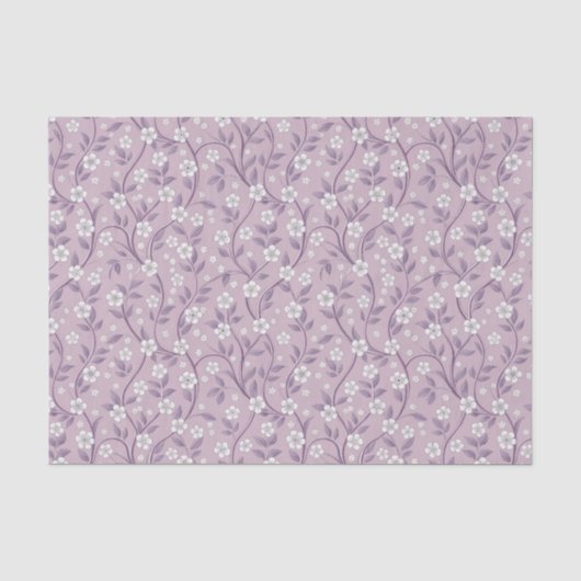Lichtroze mauve witte bloemensprigs vintage tissuepapier (Voorkant)