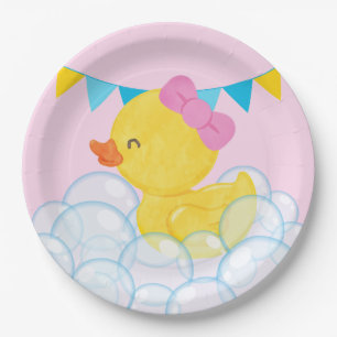 Lichtroze Meisje Waterverf Rubber Duck Party Papieren Bordje