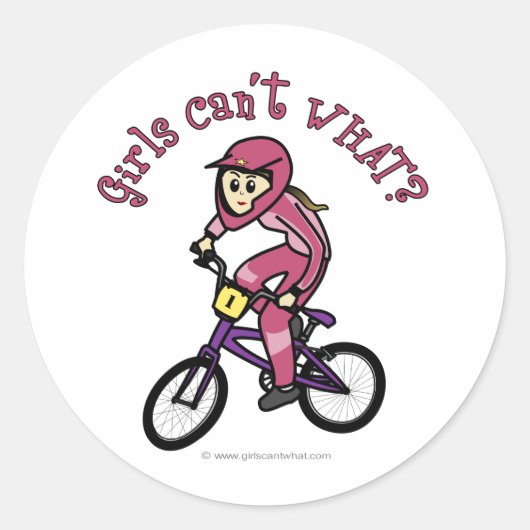 Lichtroze meisjes BMX Ronde Sticker (Voorkant)