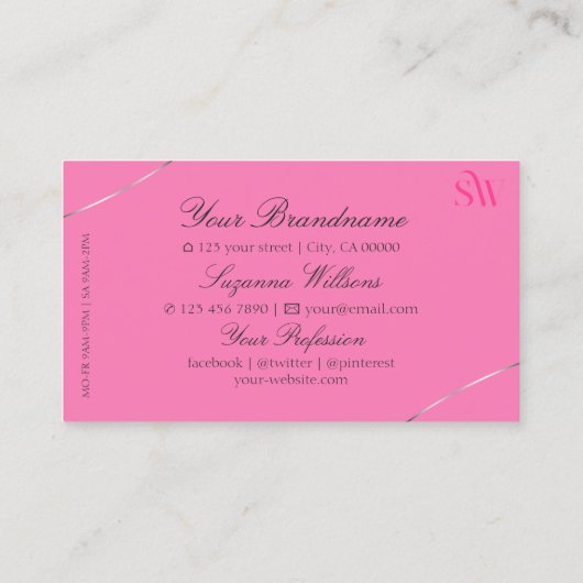 Lichtroze met zilverdecor en stijlvol monogram visitekaartje (Achterkant)