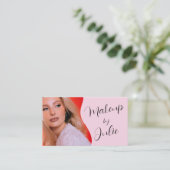 Lichtroze met Zwarte Script Foto Make-up Visitekaartje (Staand voorkant)