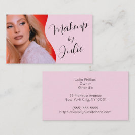 Lichtroze met Zwarte Script Foto Make-up Visitekaartje