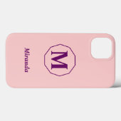 Lichtroze minimalistisch monogram gepersonaliseerd Case-Mate iPhone case (Achterkant (horizontaal))