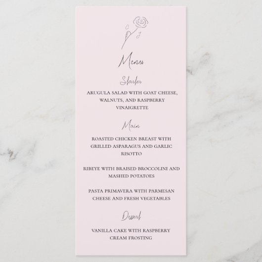 Lichtroze minimalistische bloem Monogram bruiloft  Menu (Voorkant)