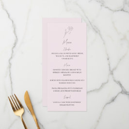 Lichtroze minimalistische bloem Monogram bruiloft  Menu