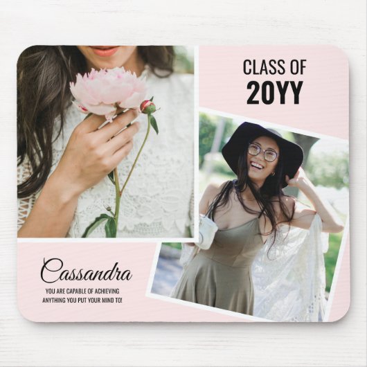 Lichtroze minimalistische twee foto Afstuderen Muismat (Voorkant)