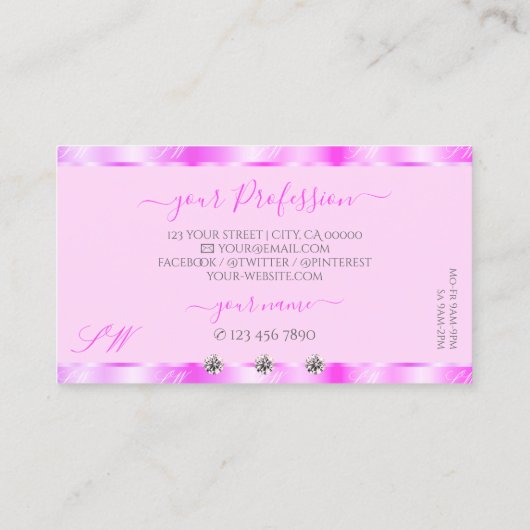 Lichtroze monogram met mousserende diamanten visitekaartje (Achterkant)