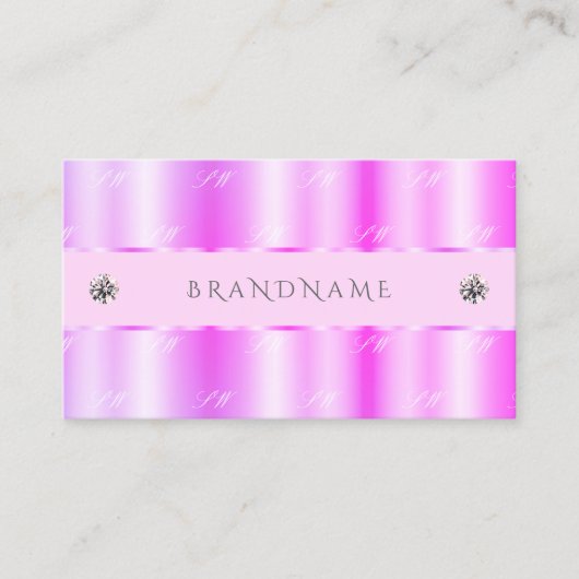 Lichtroze monogram met mousserende diamanten visitekaartje (Voorkant)