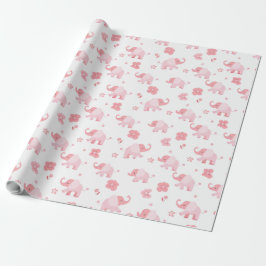 Lichtroze Olifanten en Roze Bloemen Gift Wrap Cadeaupapier