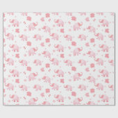 Lichtroze Olifanten en Roze Bloemen Gift Wrap Cadeaupapier (Vlak)