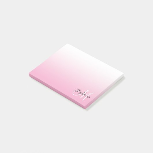 Lichtroze Ombre Elegant monogram Post-it® Notes (Schuin)