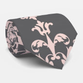 Lichtroze op Charcoal Grey Damask Pattern Stropdas (Opgerold)
