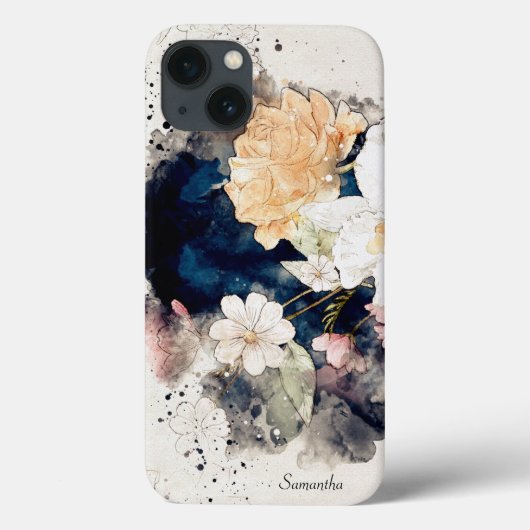 Lichtroze oranje florale blauwe waterverf splash Case-Mate iPhone case (Achterkant)