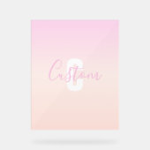 Lichtroze & perzikgradiënt Ombre Naam & Monogram Acryl Bord (Voorkant)