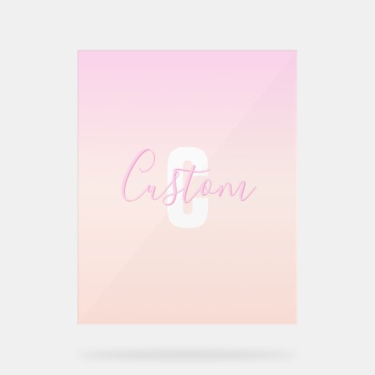 Lichtroze & perzikgradiënt Ombre Naam & Monogram Acryl Bord (Voorkant)