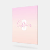 Lichtroze & perzikgradiënt Ombre Naam & Monogram Acryl Bord (Hoek)