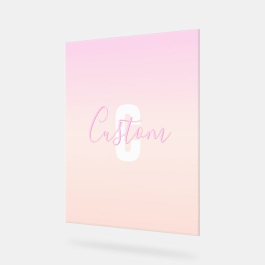 Lichtroze & perzikgradiënt Ombre Naam & Monogram Acryl Bord (Hoek)