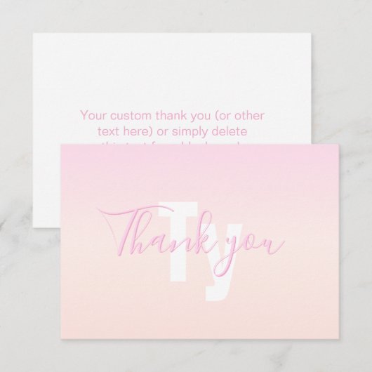Lichtroze & perzikgradiënt Ombre Naam & Monogram Bedankkaart (Voorkant / Achterkant)