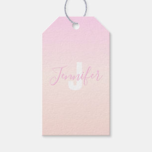 Lichtroze & perzikgradiënt Ombre Naam & Monogram Cadeaulabel
