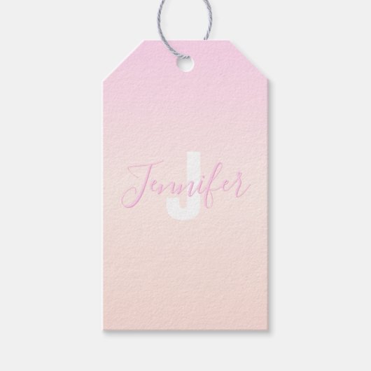 Lichtroze & perzikgradiënt Ombre Naam & Monogram Cadeaulabel (Voorkant)