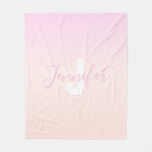 Lichtroze & perzikgradiënt Ombre Naam & Monogram Fleece Deken (Voorkant)