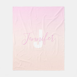 Lichtroze & perzikgradiënt Ombre Naam & Monogram Fleece Deken