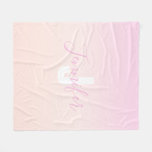 Lichtroze & perzikgradiënt Ombre Naam & Monogram Fleece Deken (Voorkant (Horizontaal))